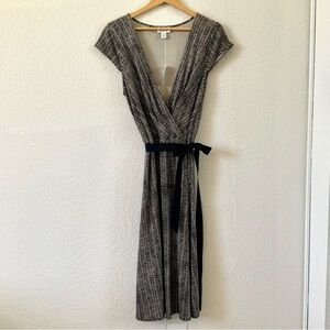 LOFT Black and Cream Patterned Midi Dress, Sz 14